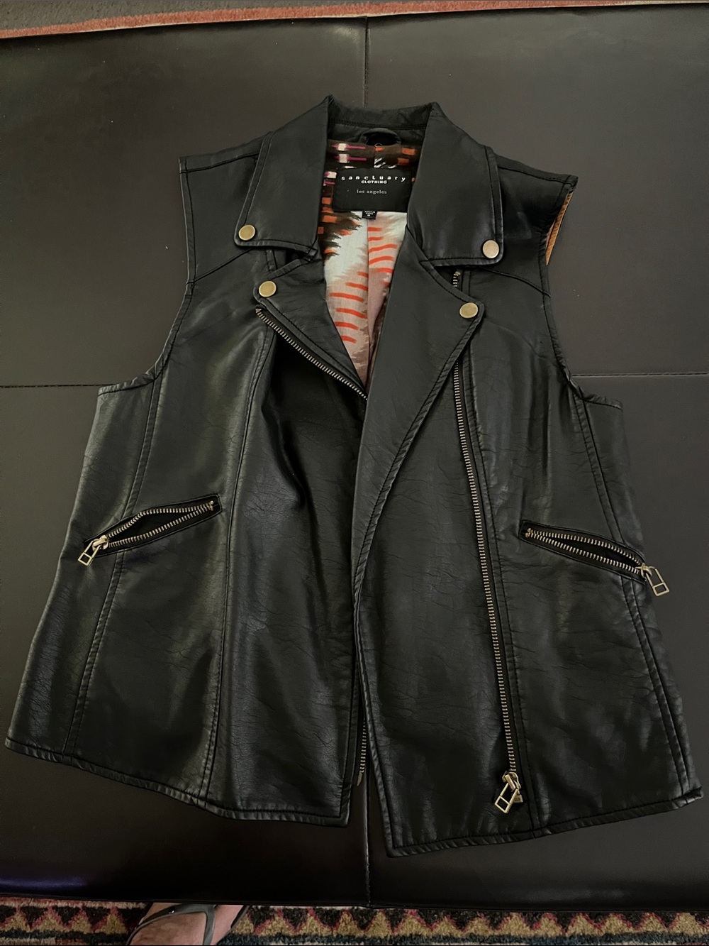 Sanctuary Black Faux Leather Moto Vest with Gold Hardware